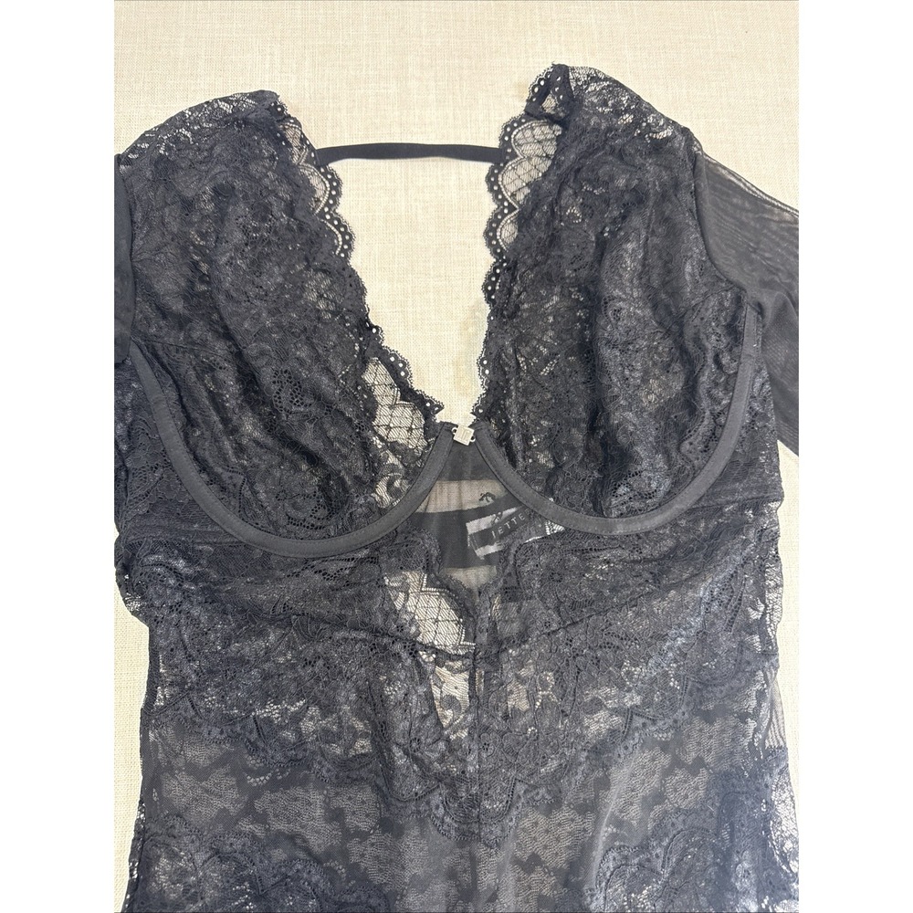 Jette Bodysuit Womens 38D Black Lace Sheer Underwire Unlined Lingerie Sexy Disco - Picture 4 of 12